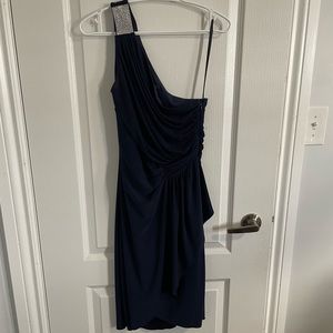 Navy Le Chateau Party Dress with silver sparkle detail